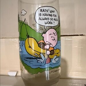 Charlie Brown Peanuts Cartoon Glass - Yellow & Green Design